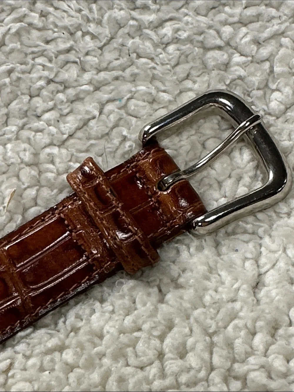 Carmel Brown Croc print Top Grain Cowhide leather belt, Silver buckle & tip EUC!